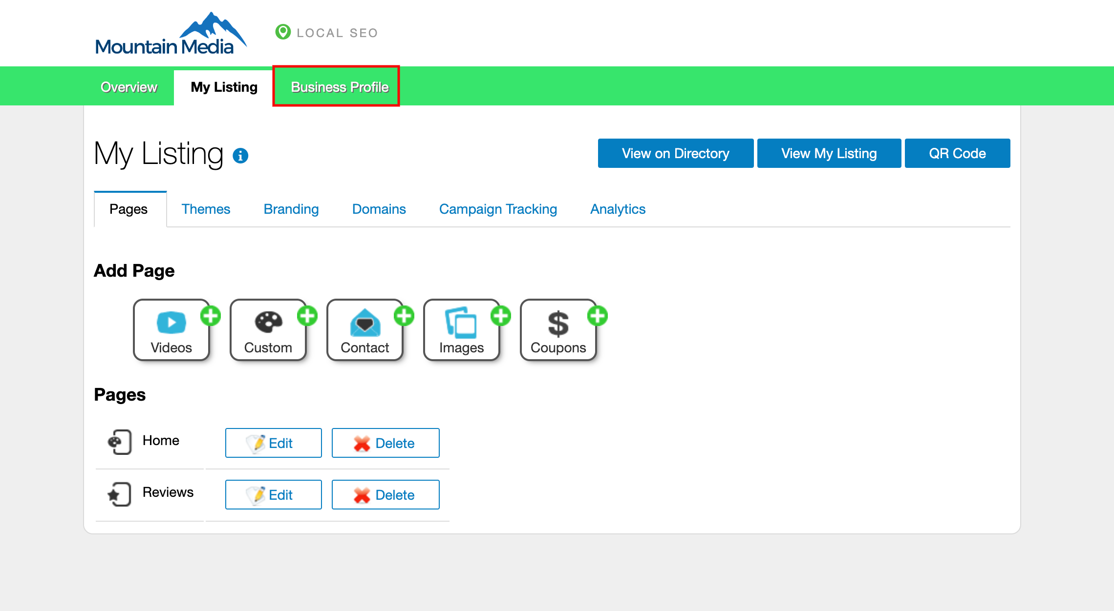 Business Profile Page
