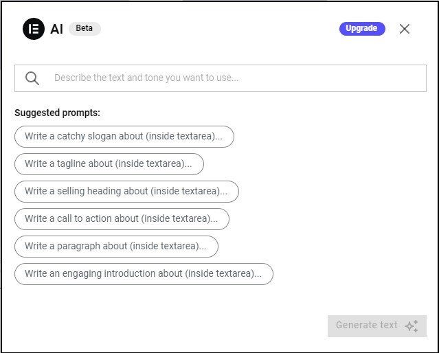 Write Text Using Elementor AI » Elementor