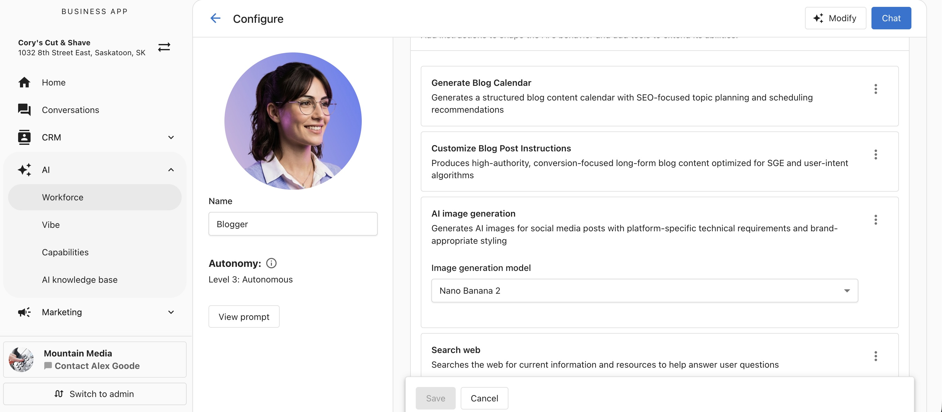 AI Blogger configuration screen