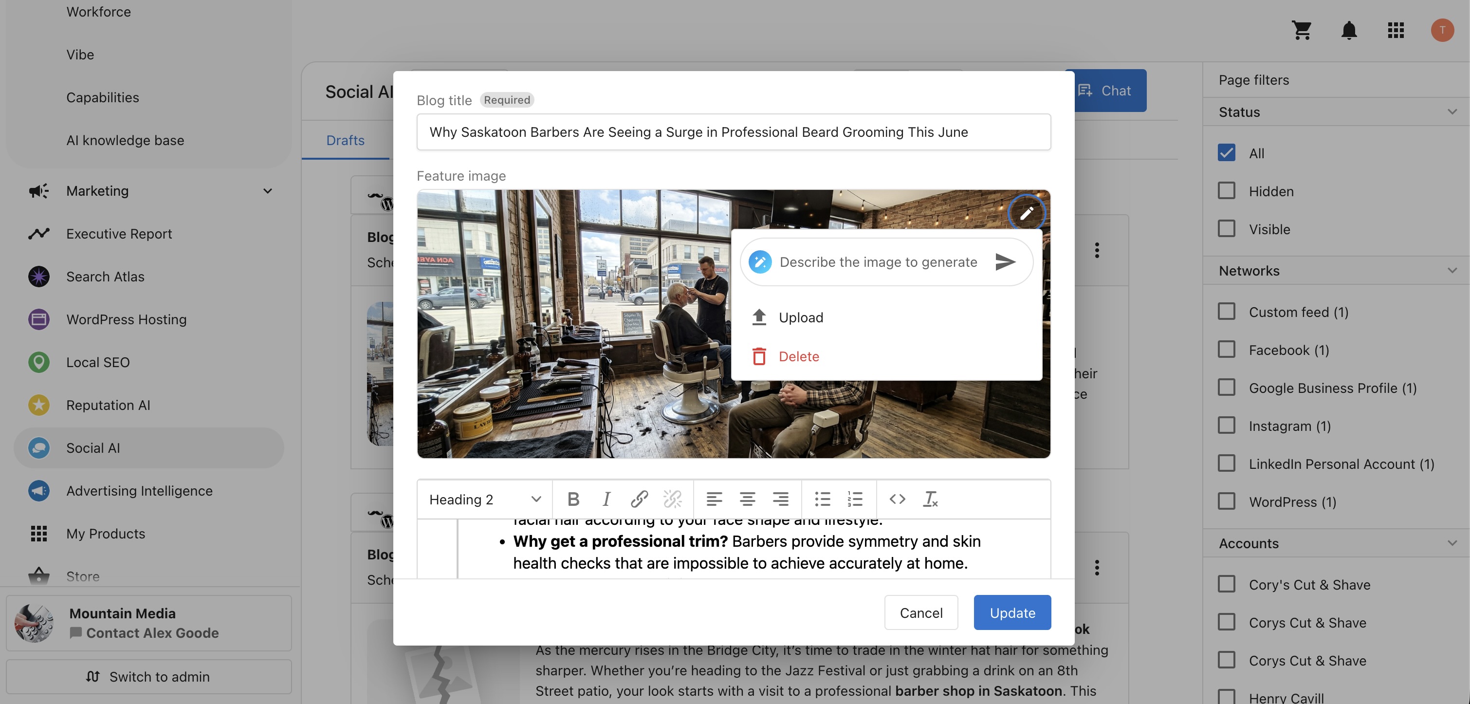 AI Image Assist panel for the featured image