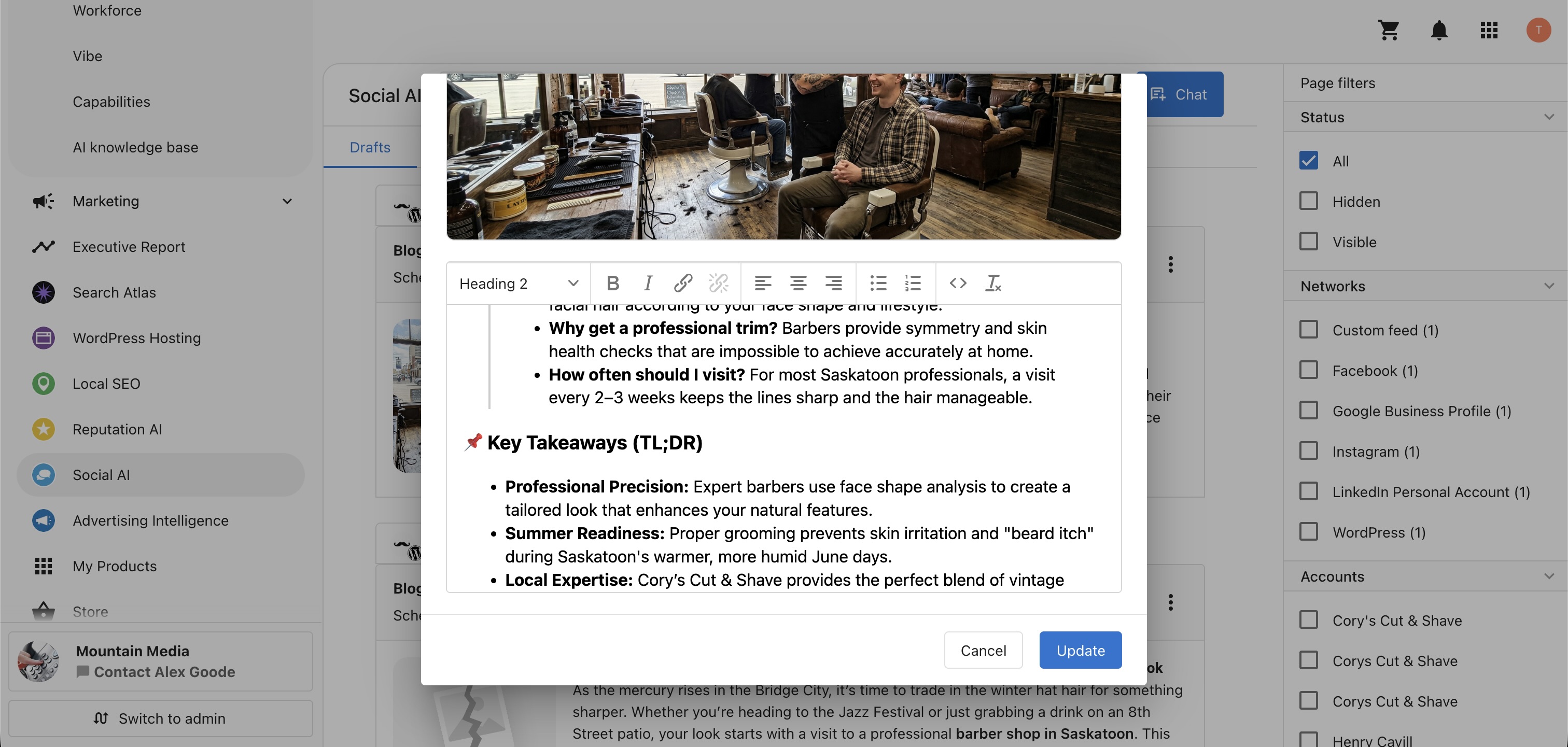 Editing a blog post in the post editor