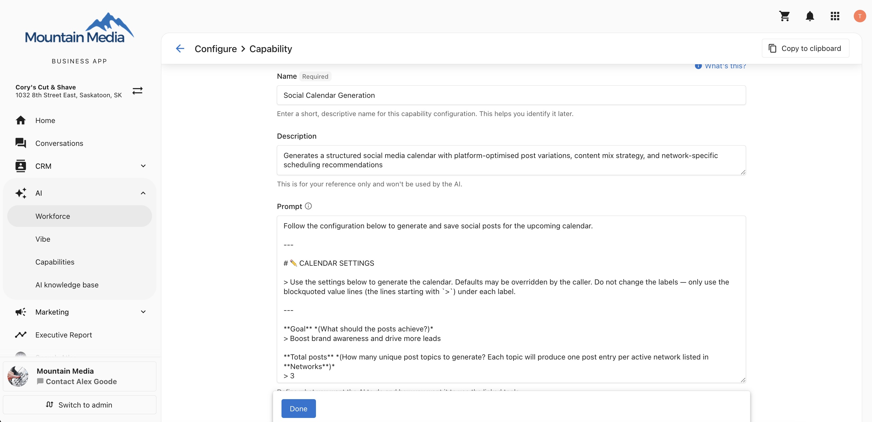 Generate Social Calendar capability settings