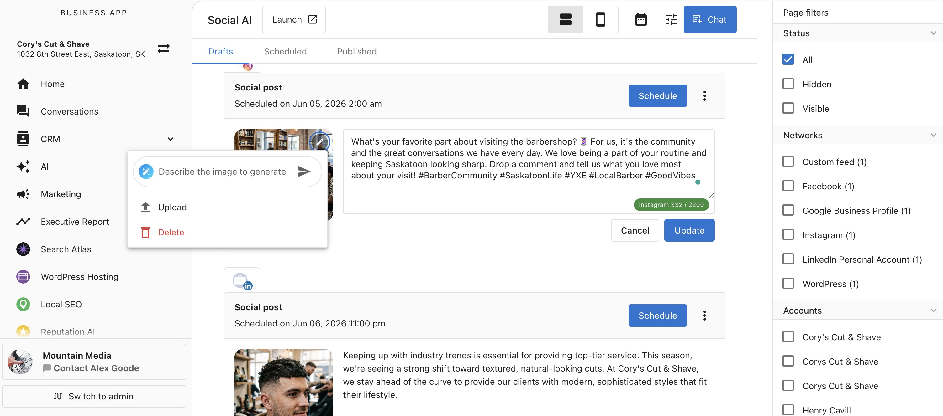 AI Image Assist panel in the post editor