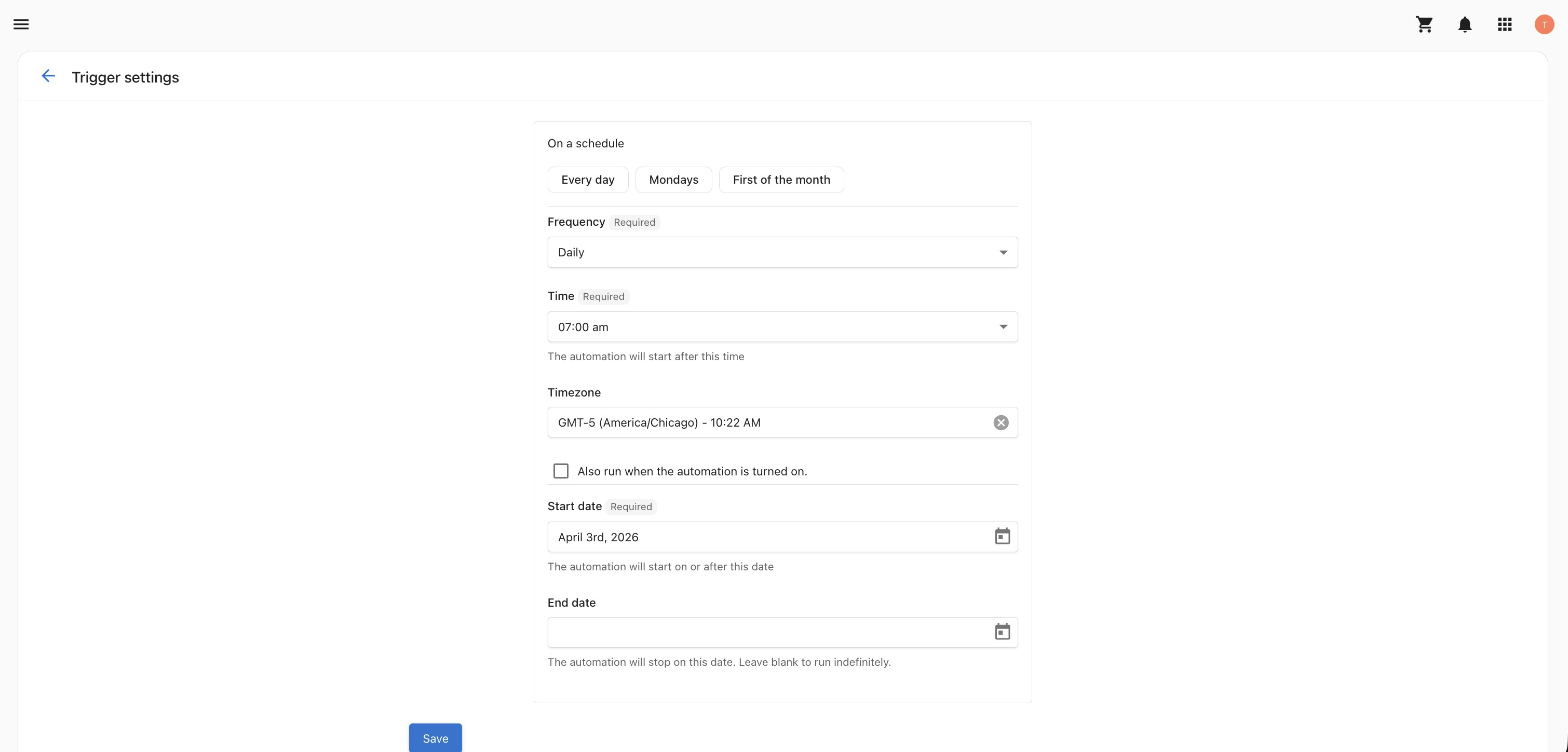 Social Calendar Generation trigger settings