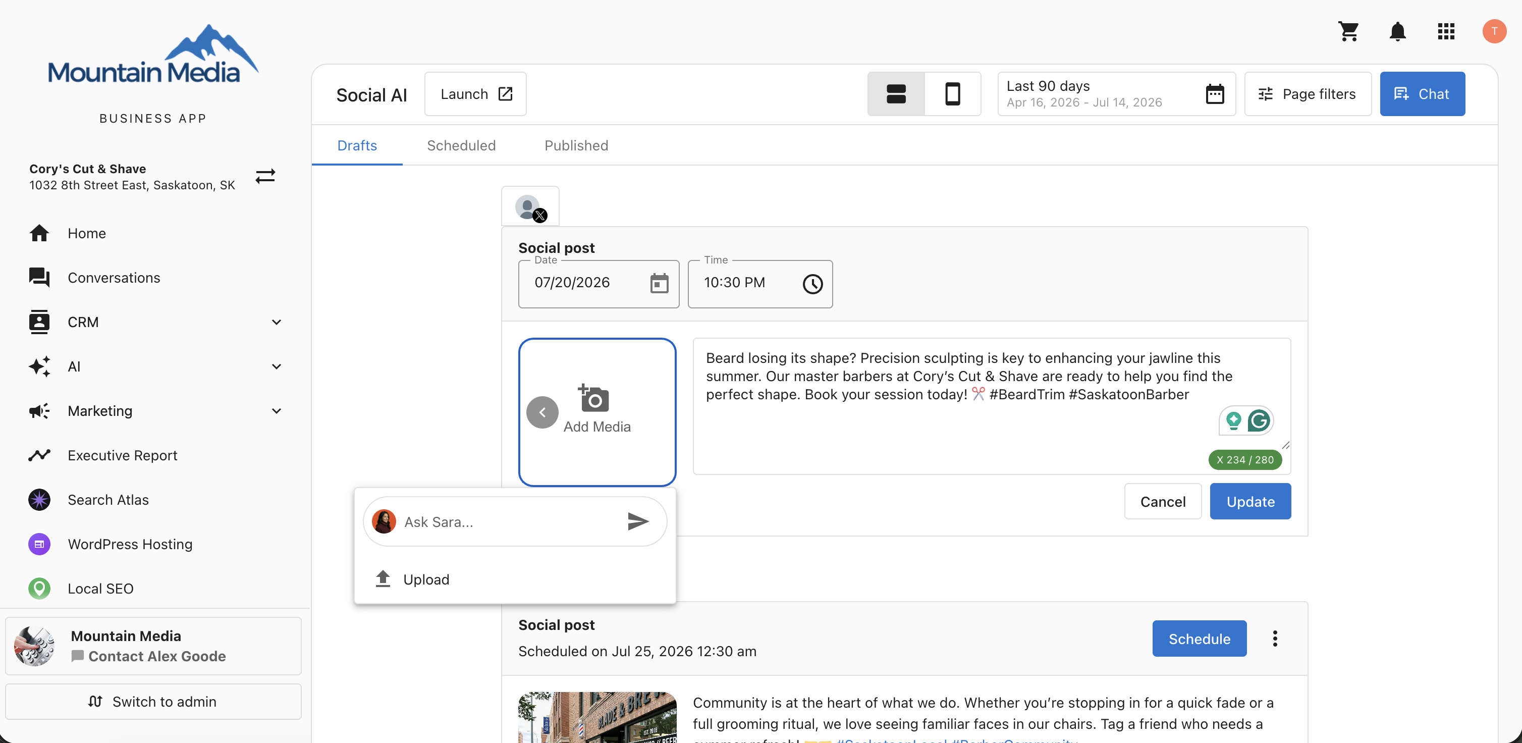 Add Media Workflow in Drafts and Scheduled Social Posts Business App Social