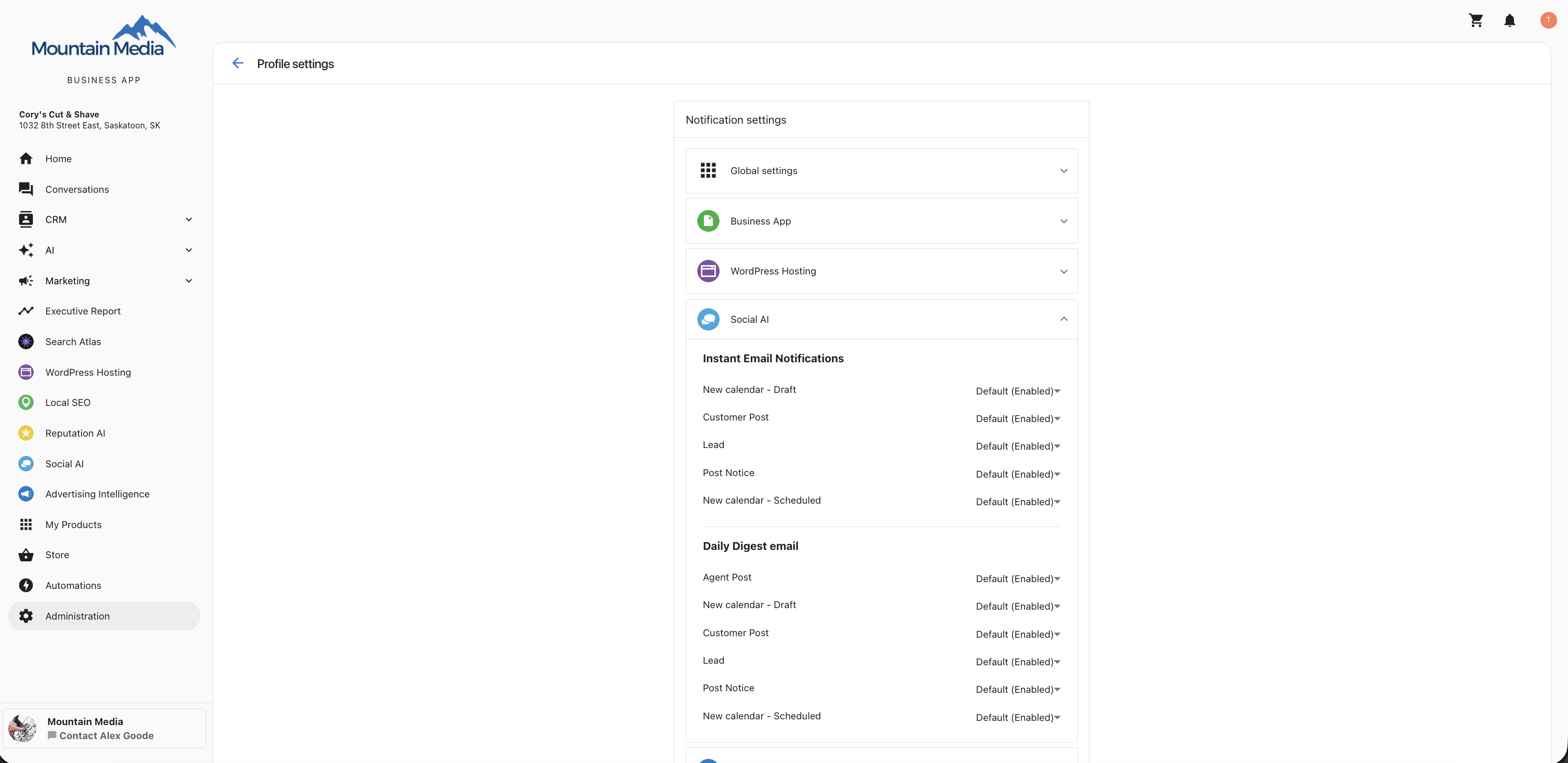 Business App Administration Notification Settings