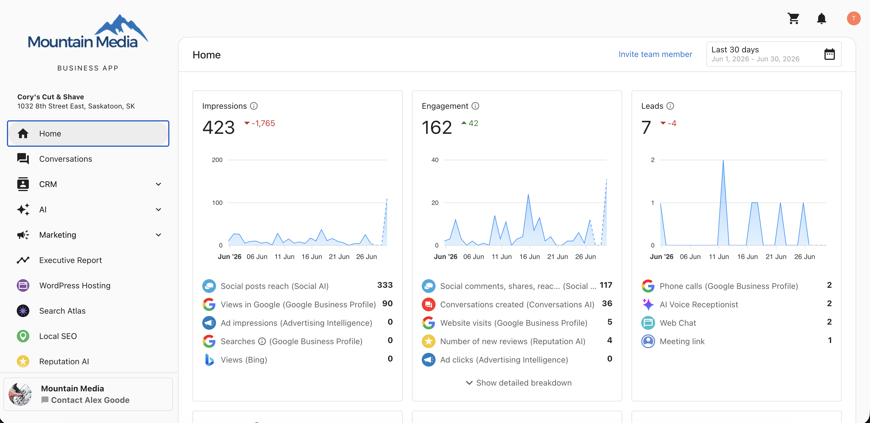 Business App home page