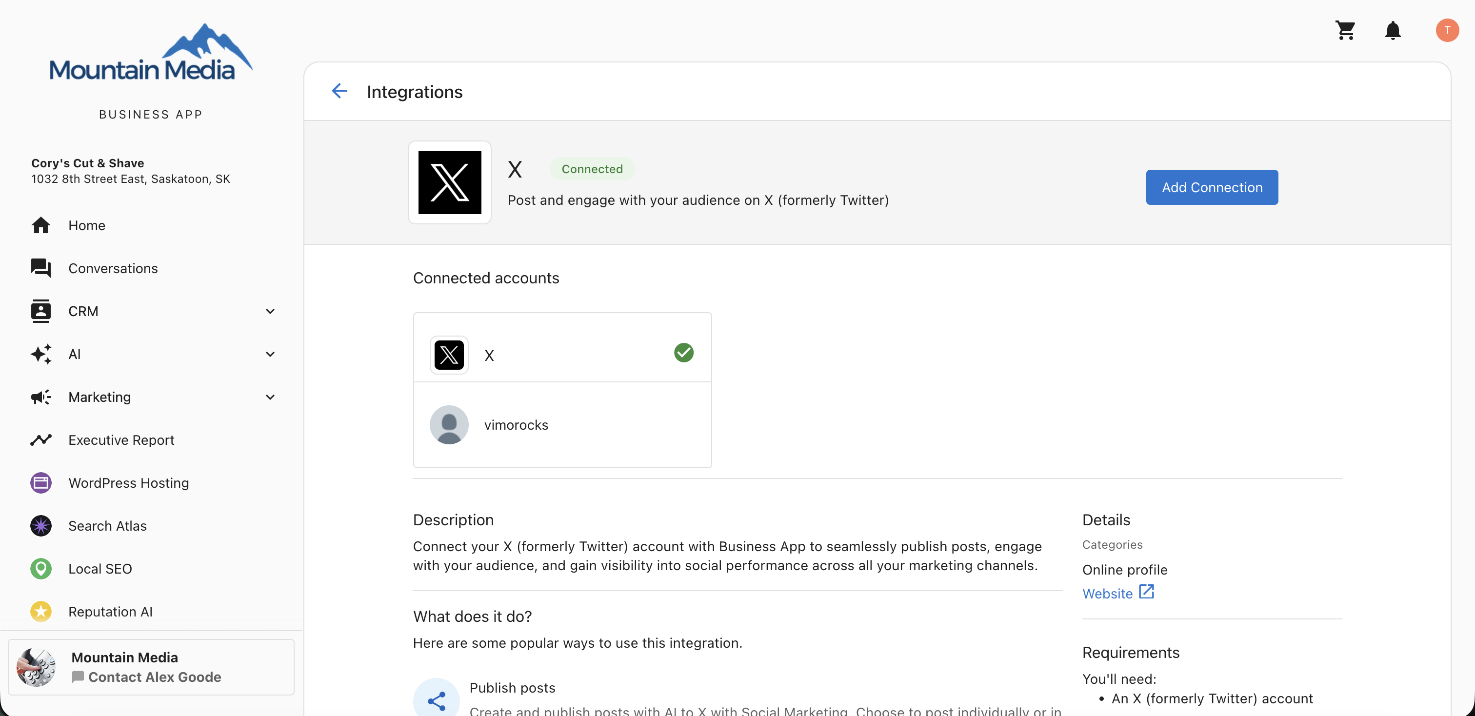 Add Connection in Business App Integrations