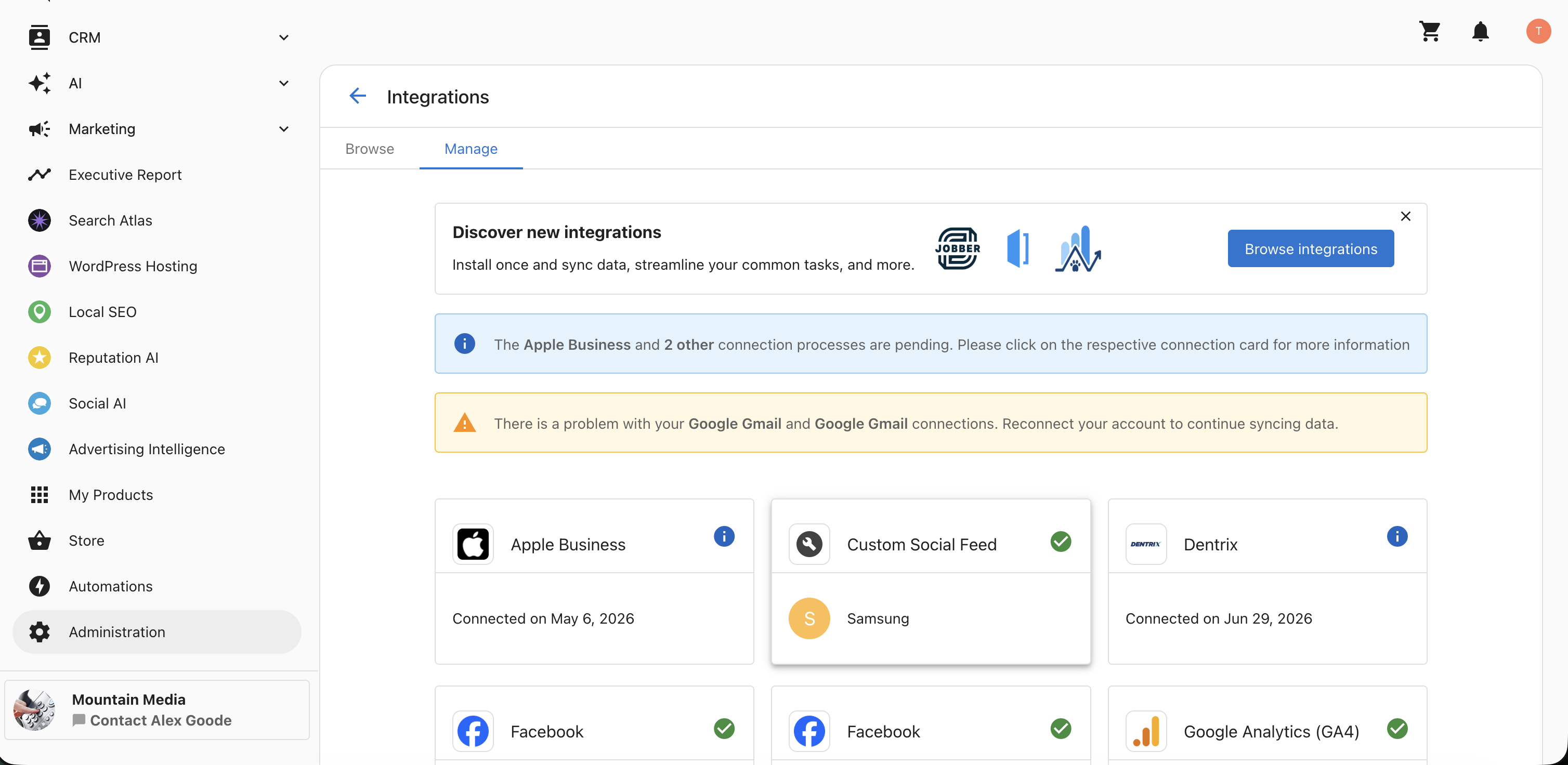 Business App Integrations Manage