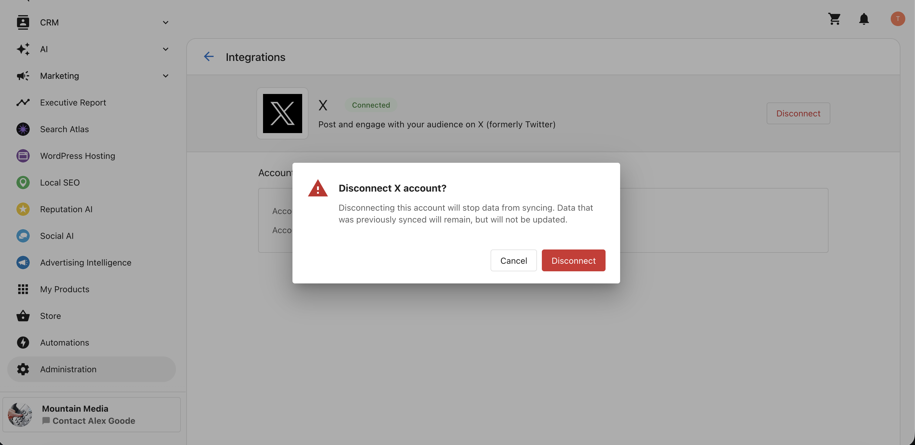 Business App Integrations Remove Connection