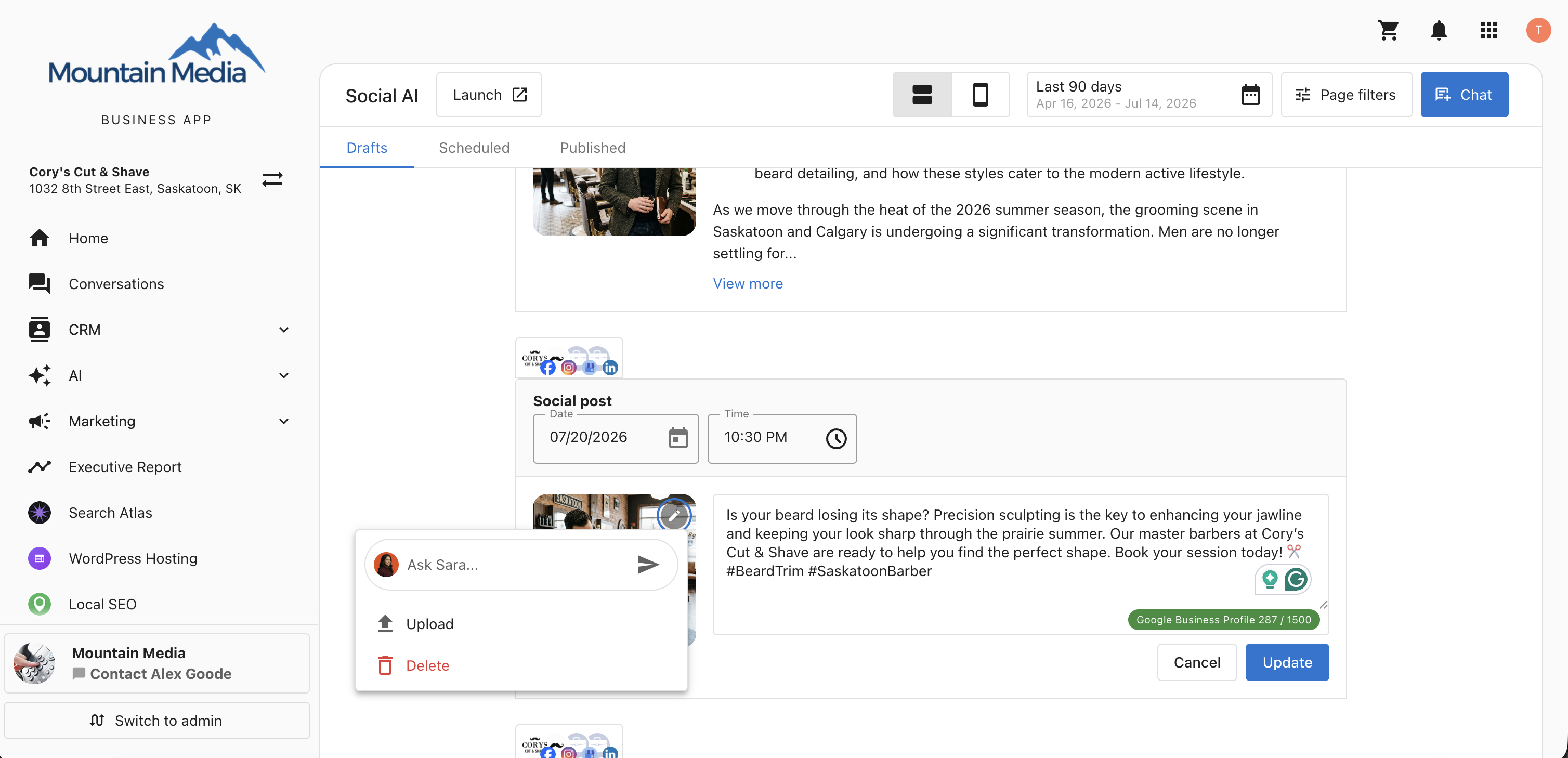 Edit Media Workflow in Drafts and Scheduled Social Posts Business App Social