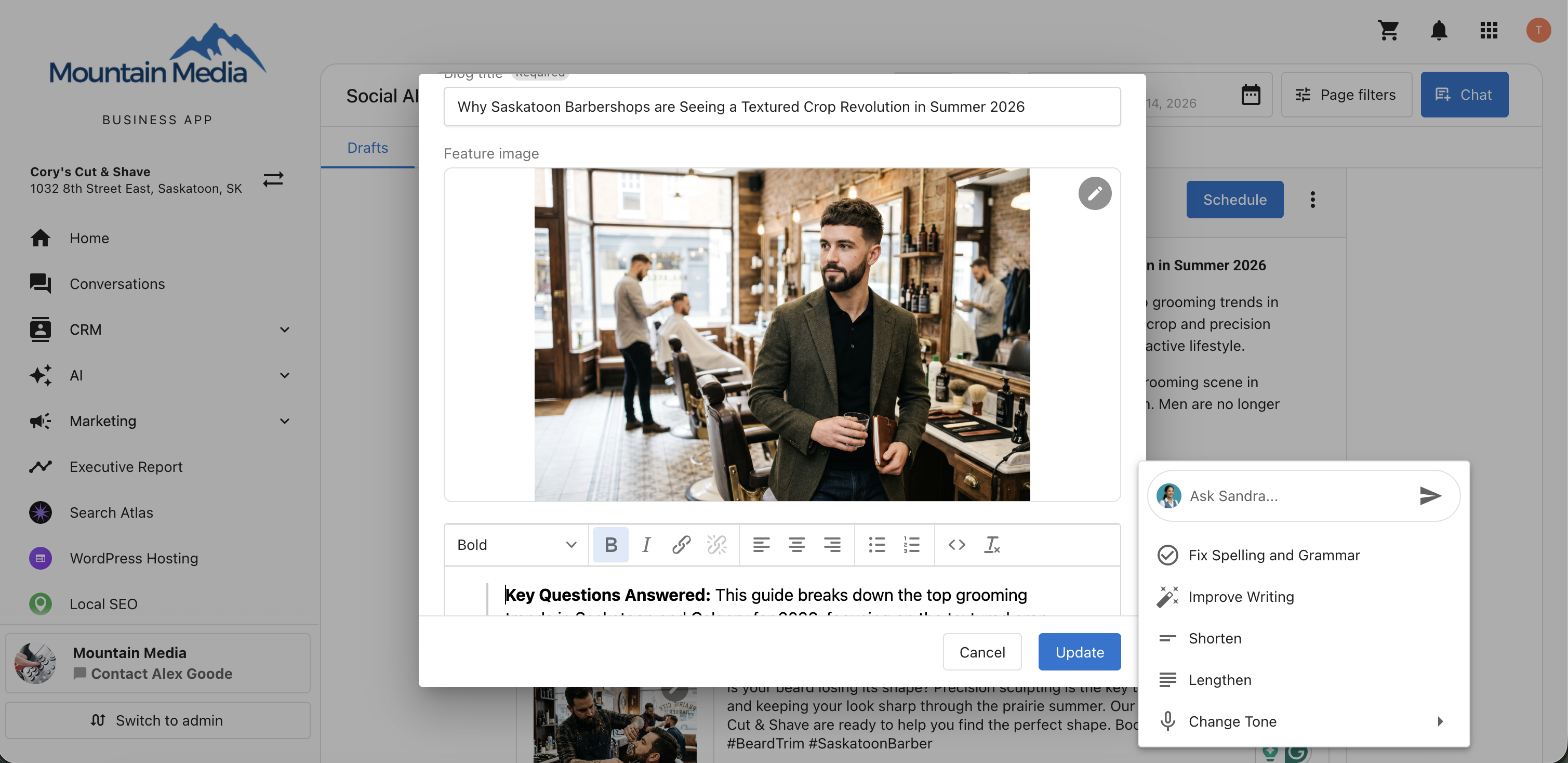 Edit Text Workflow in Drafts and Scheduled Blog Posts Business App Social