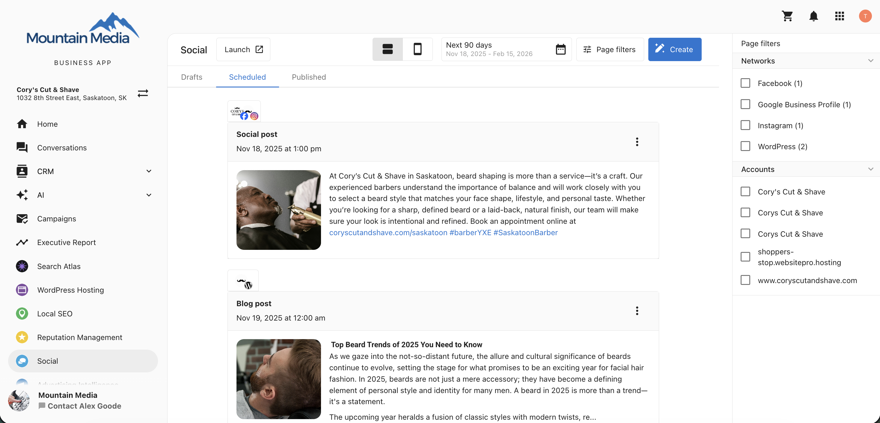 Manage Posts Business App Social Filter View