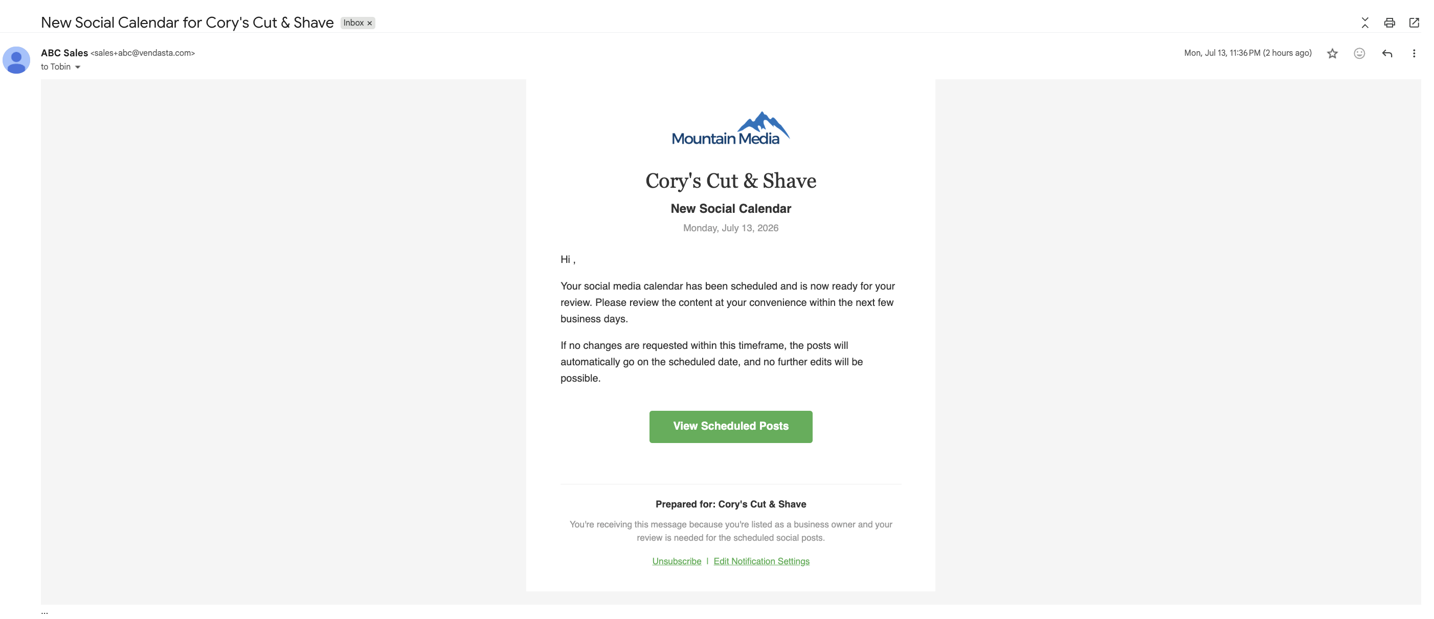 New Social Calendar Scheduled Post