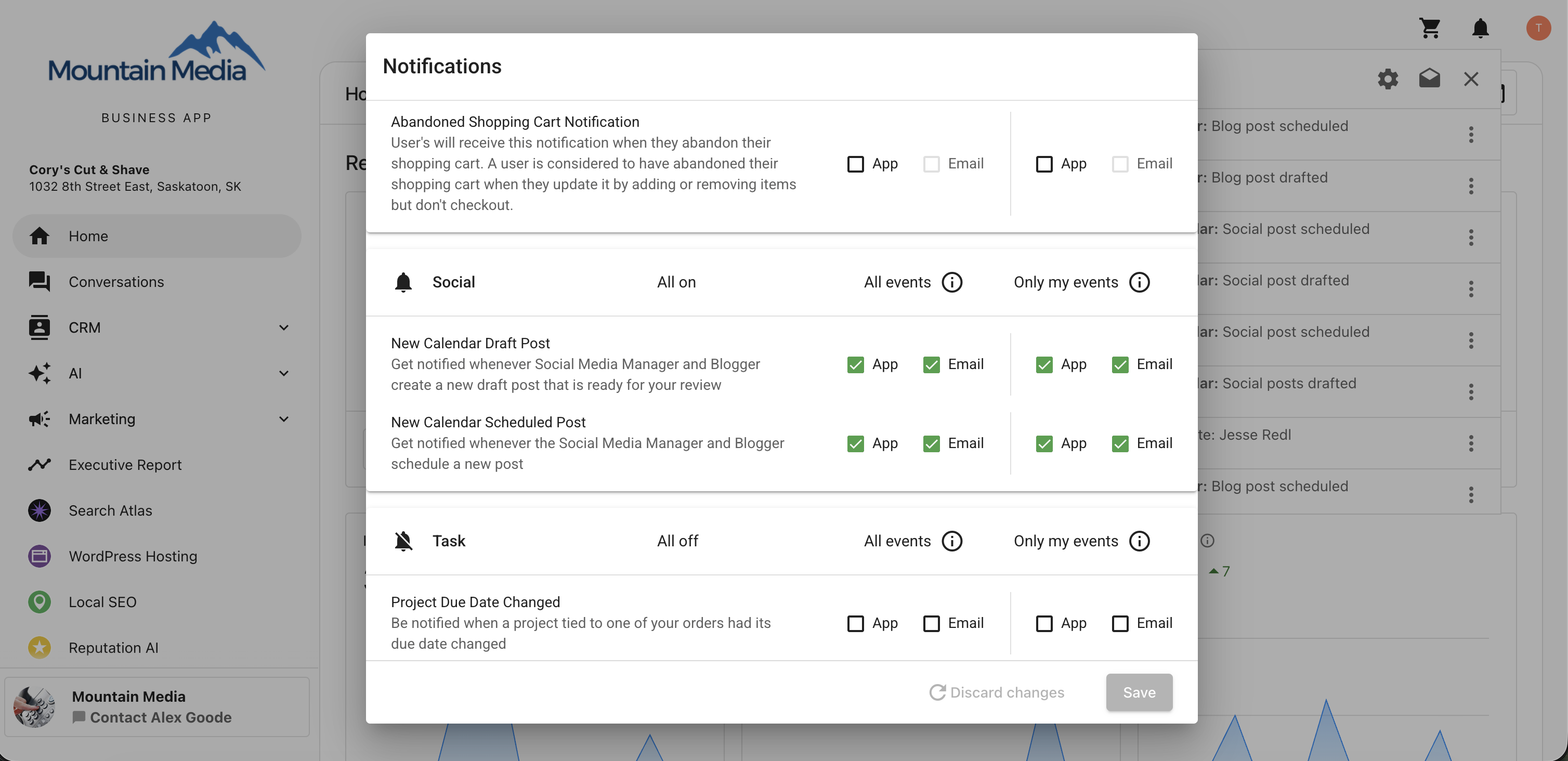Social Notifications settings
