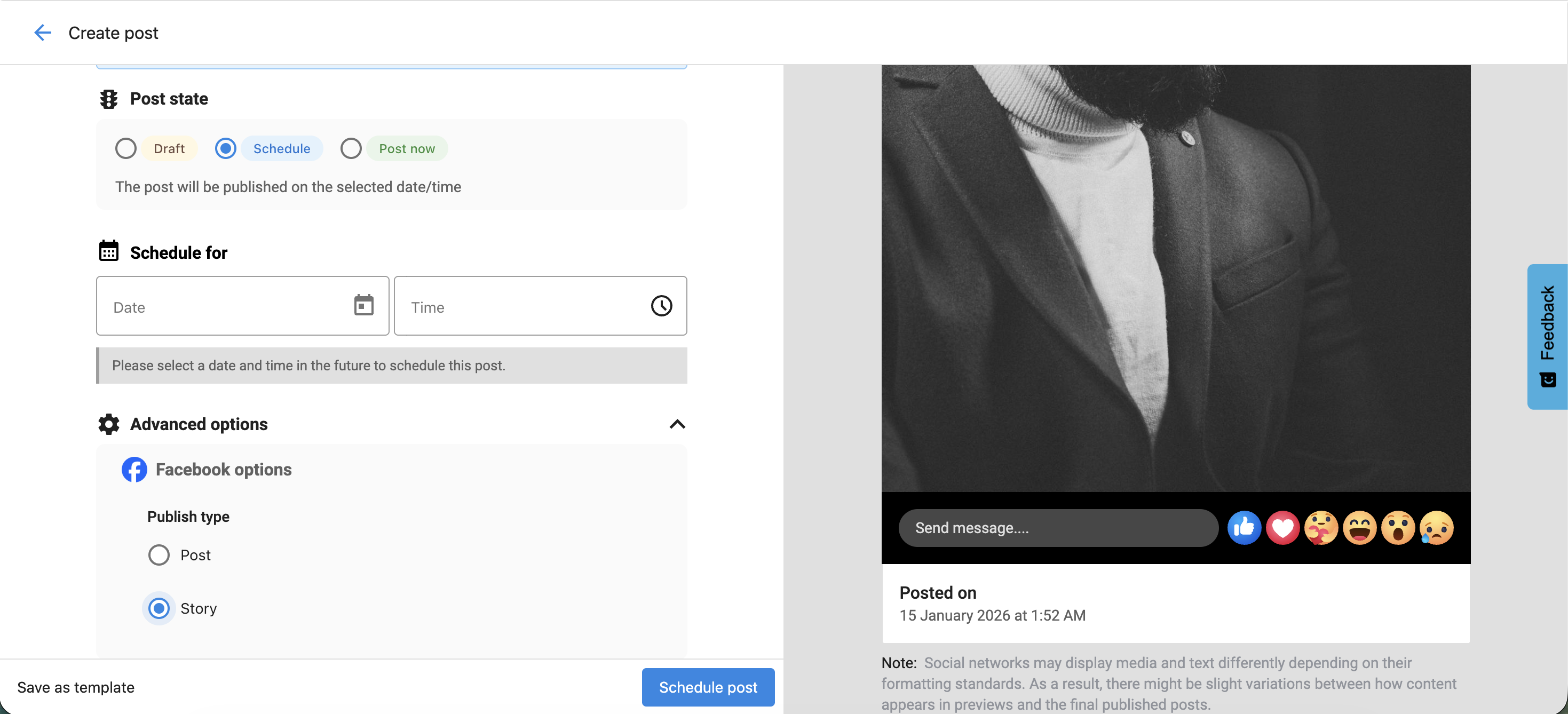 Social Marketing Composer Facebook Preview
