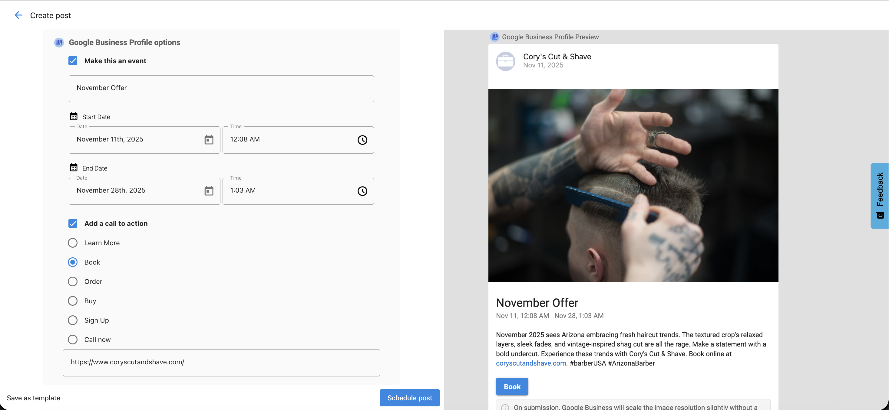 Social Marketing Composer Google Business Profile Preview