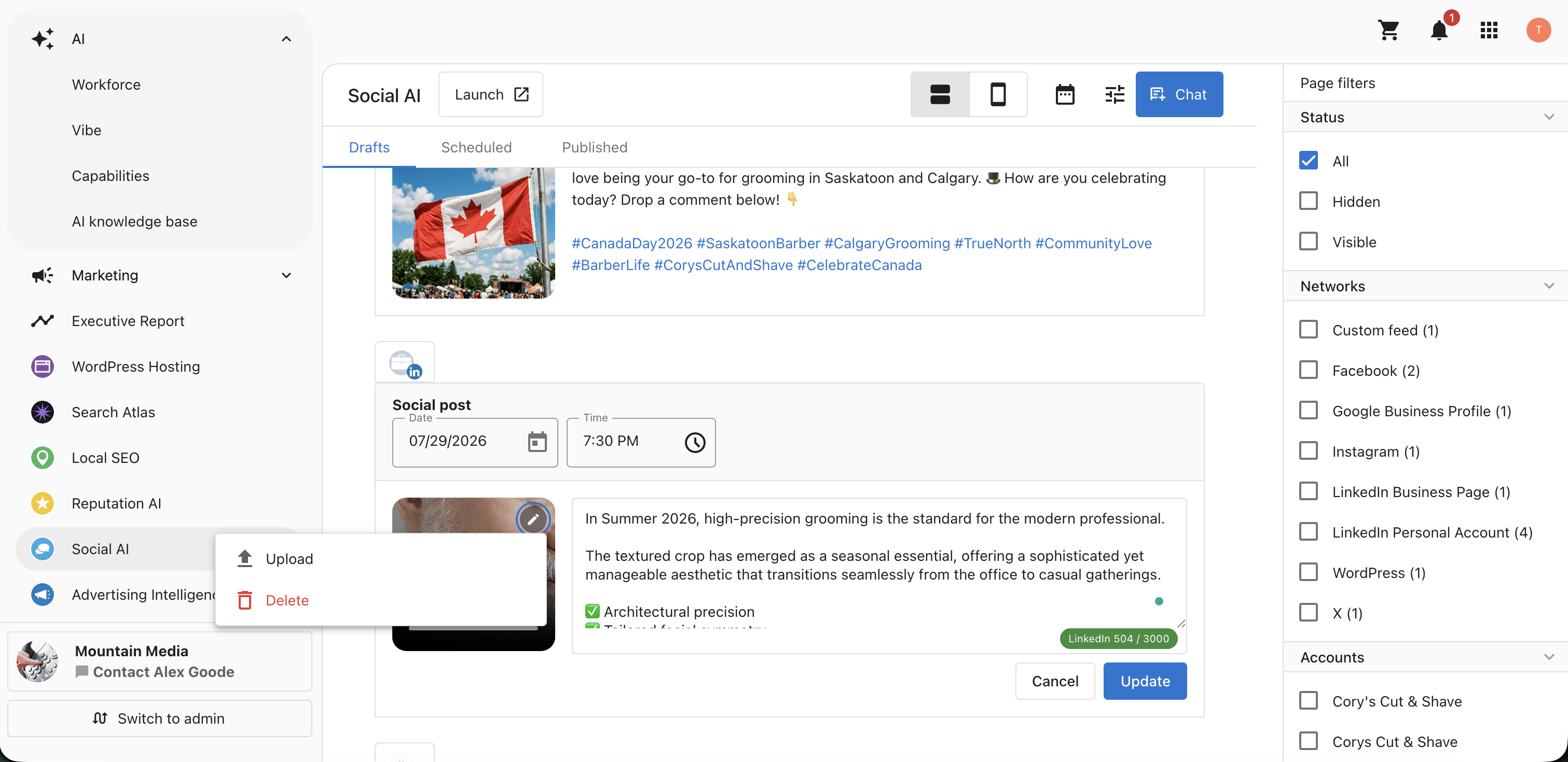 Video Workflow in Drafts and Scheduled Social Posts Business App Social