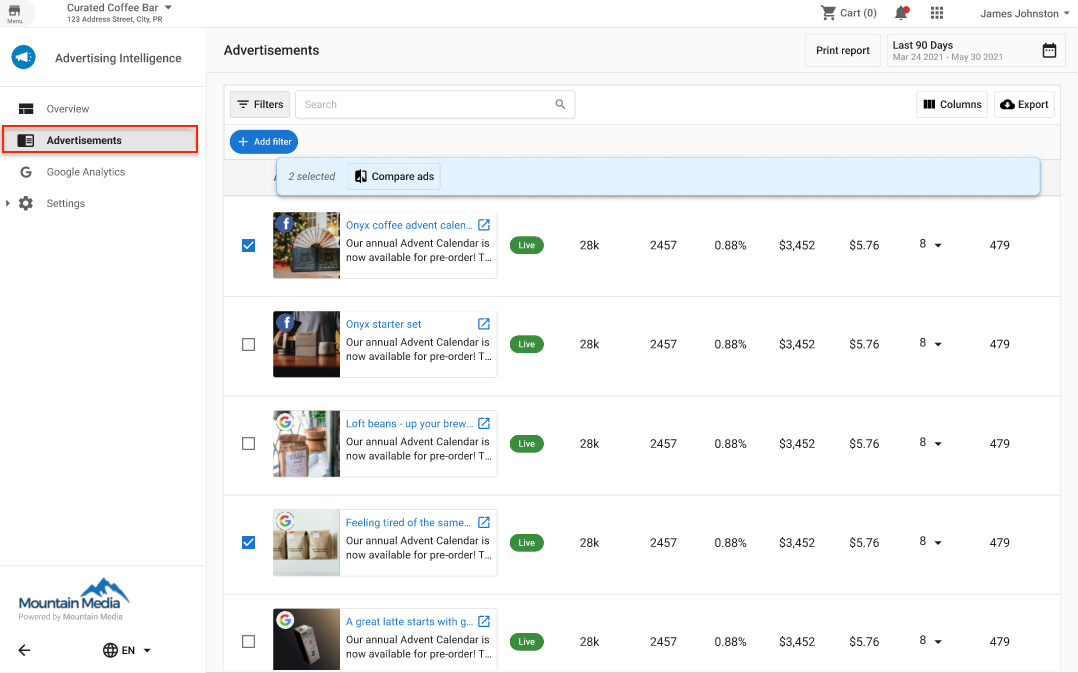 Advertisement View in Advertising Intelligence
