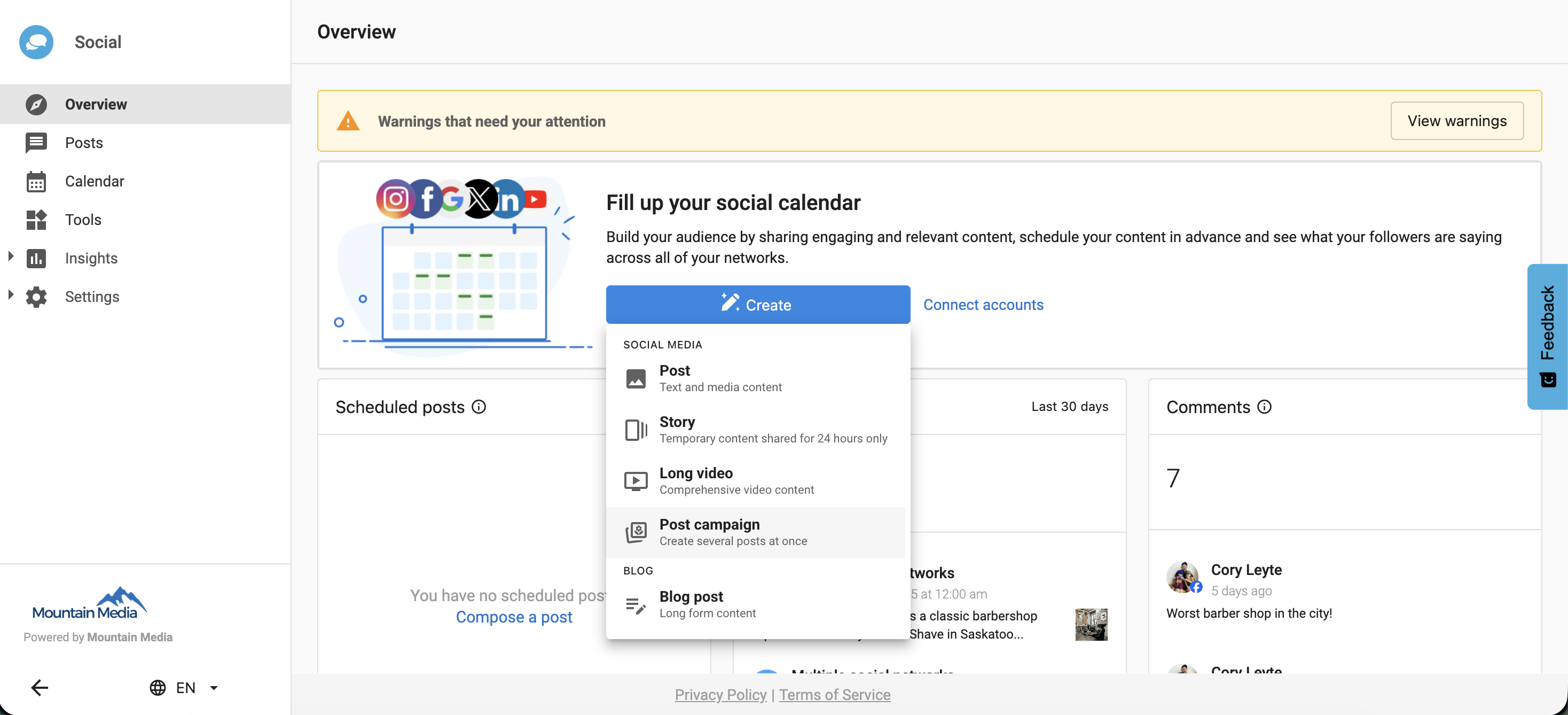 Post Campaign Workflow navigation screen