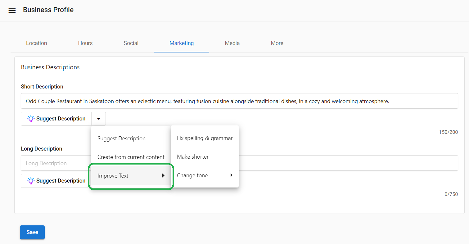 Improve Text options for editing description