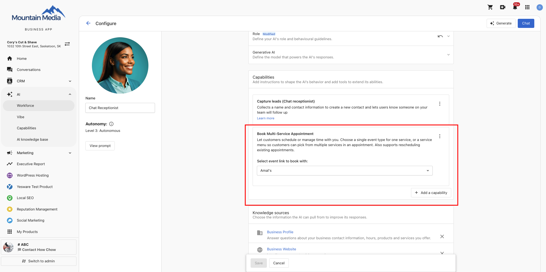 AI Chat Receptionist — Book Multi-Service Appointment capability