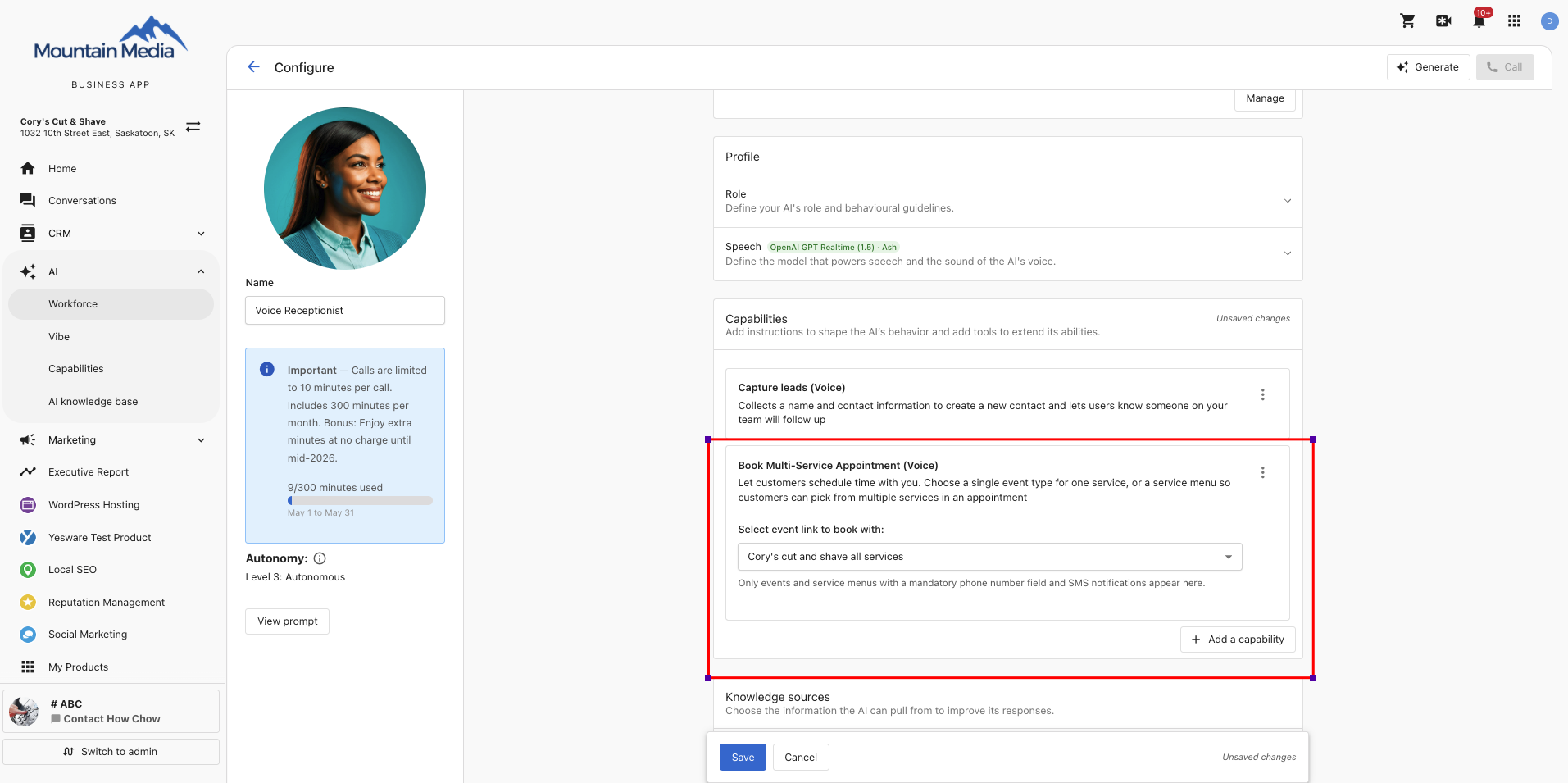 AI Voice Receptionist — Book Multi-Service Appointment capability