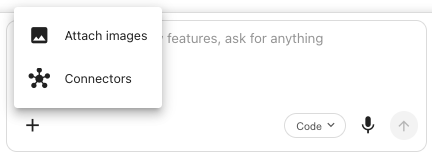 Vibe chat input showing the + menu with Attach images option