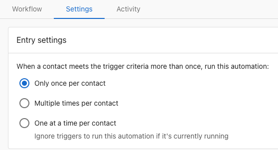 Entry settings options in automation settings