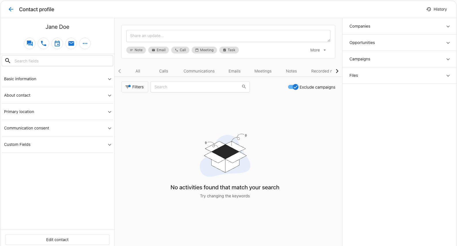 Book a meeting button on CRM contact profile