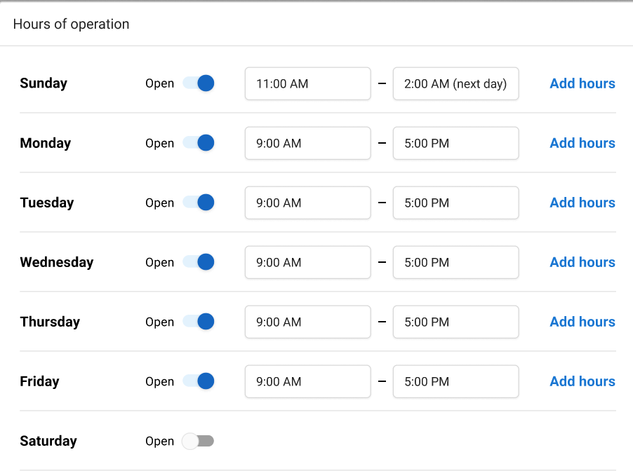 Configuring hours that extend past midnight
