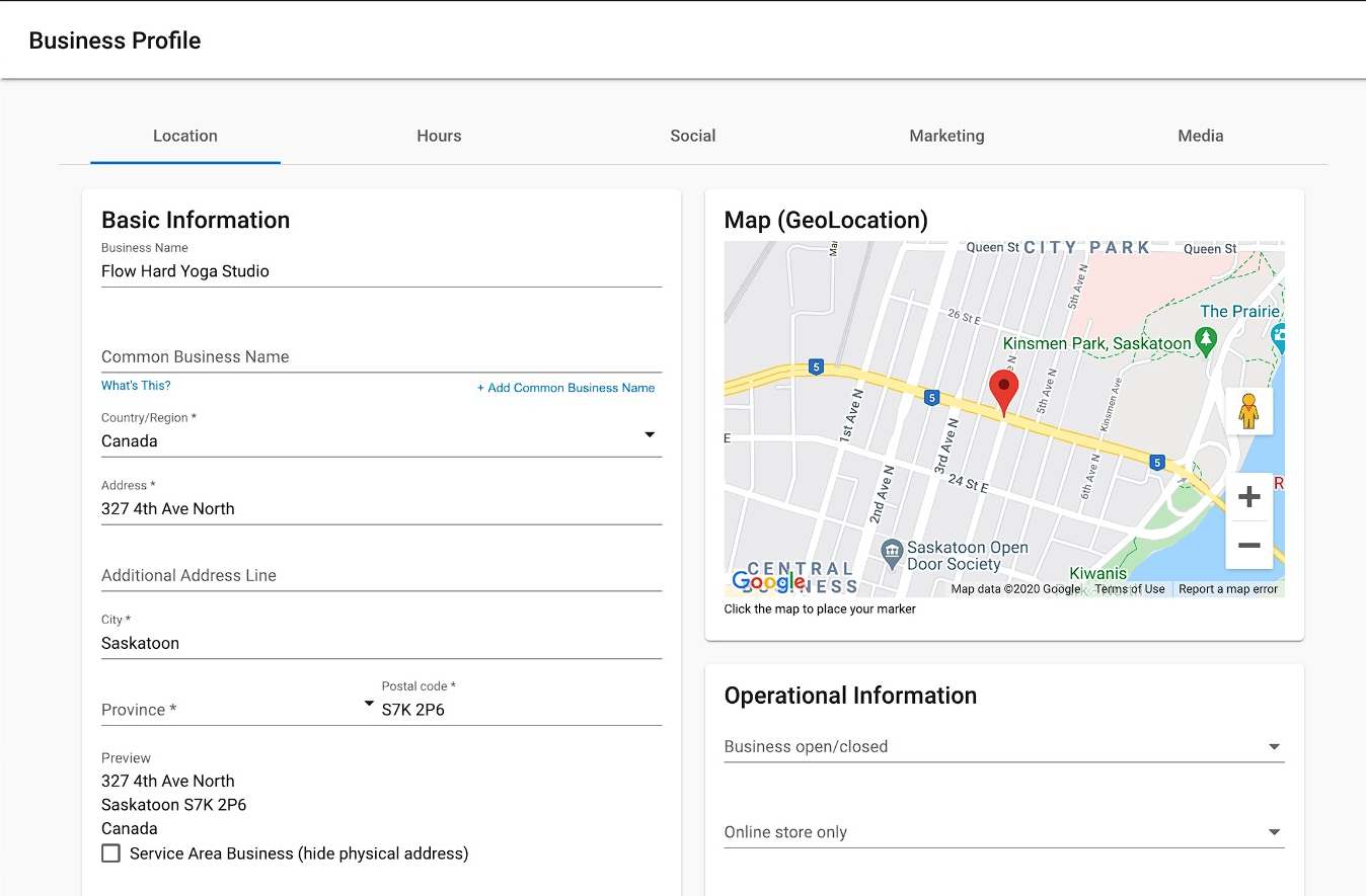 Business Profile in Business App