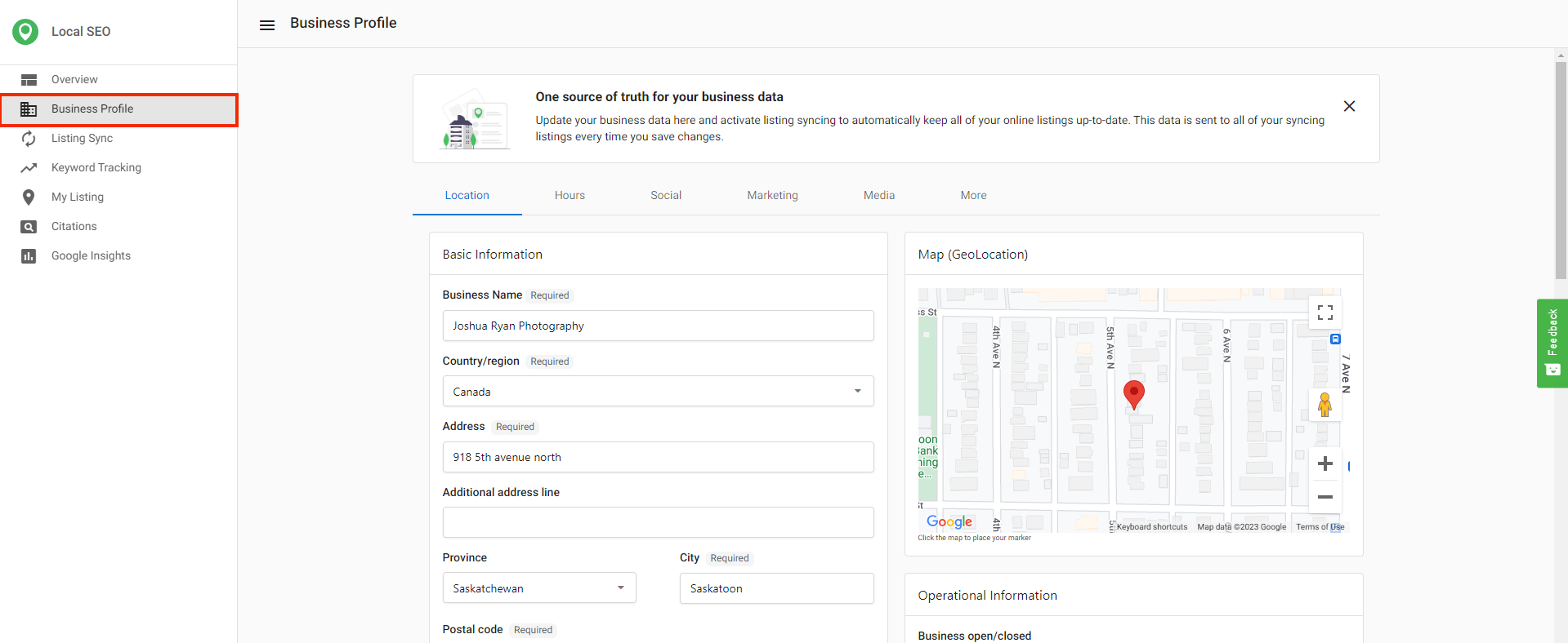 Business Profile Info