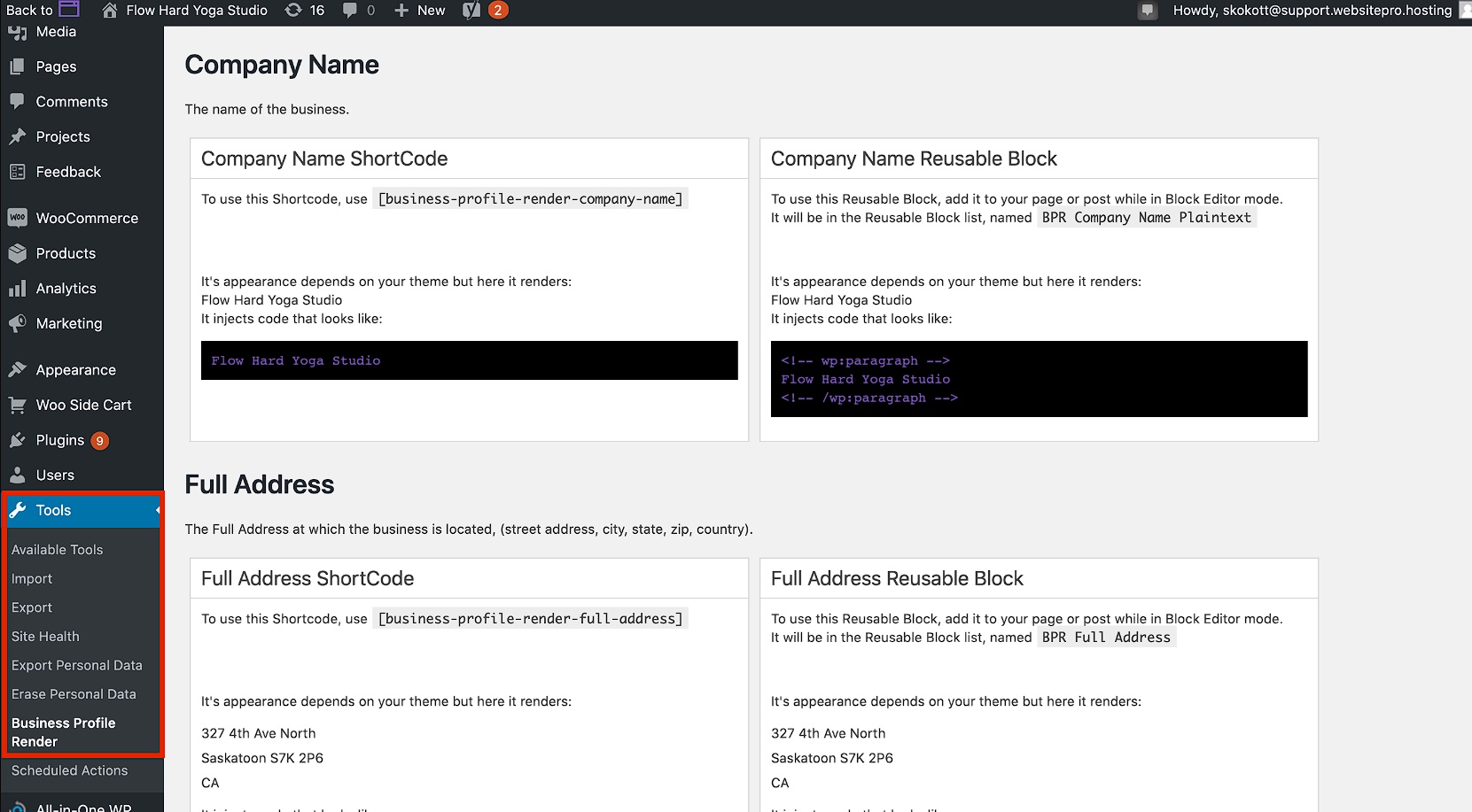 Business Profile Render Plugin