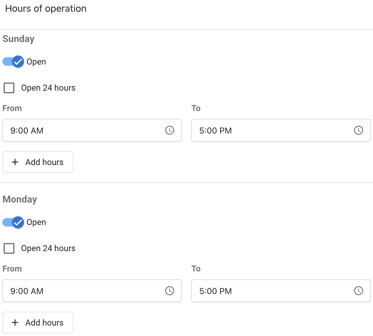 Configuring hours that extend past midnight