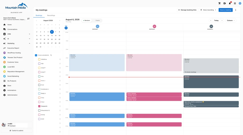 Column View showing team members side by side