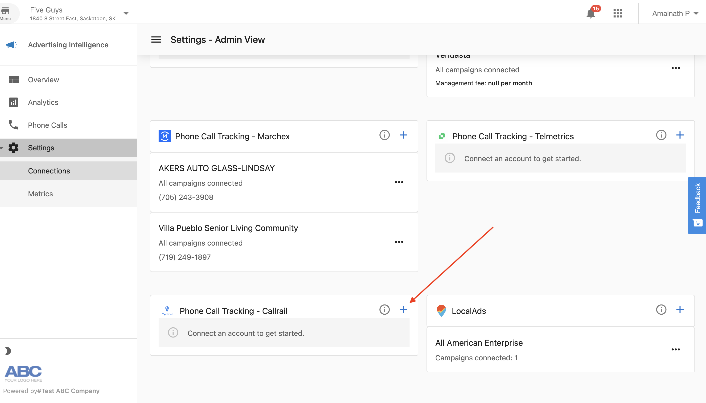 CallRail connection option