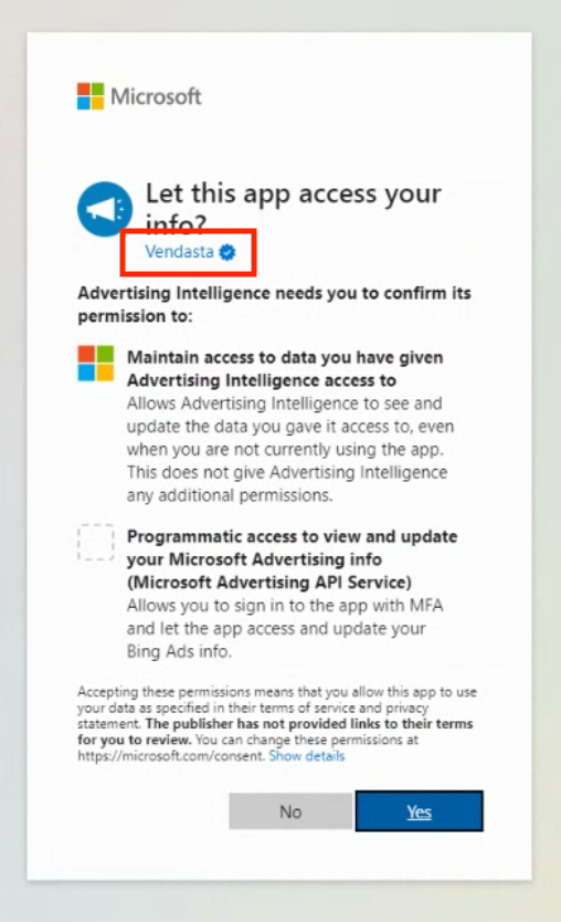 Connection process for Microsoft Bing Ads
