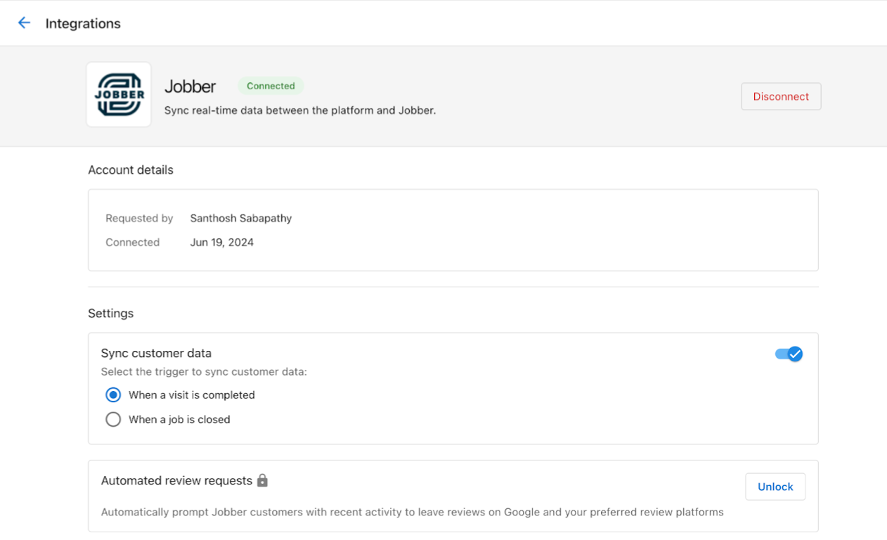 Connection settings page
