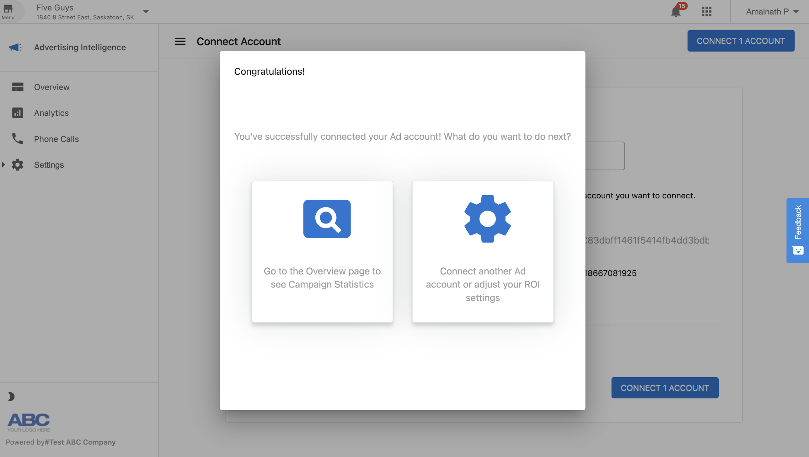 Successful connection confirmation