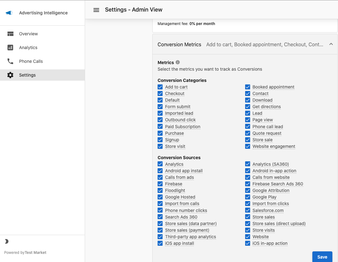 Google Ads conversion metrics selector