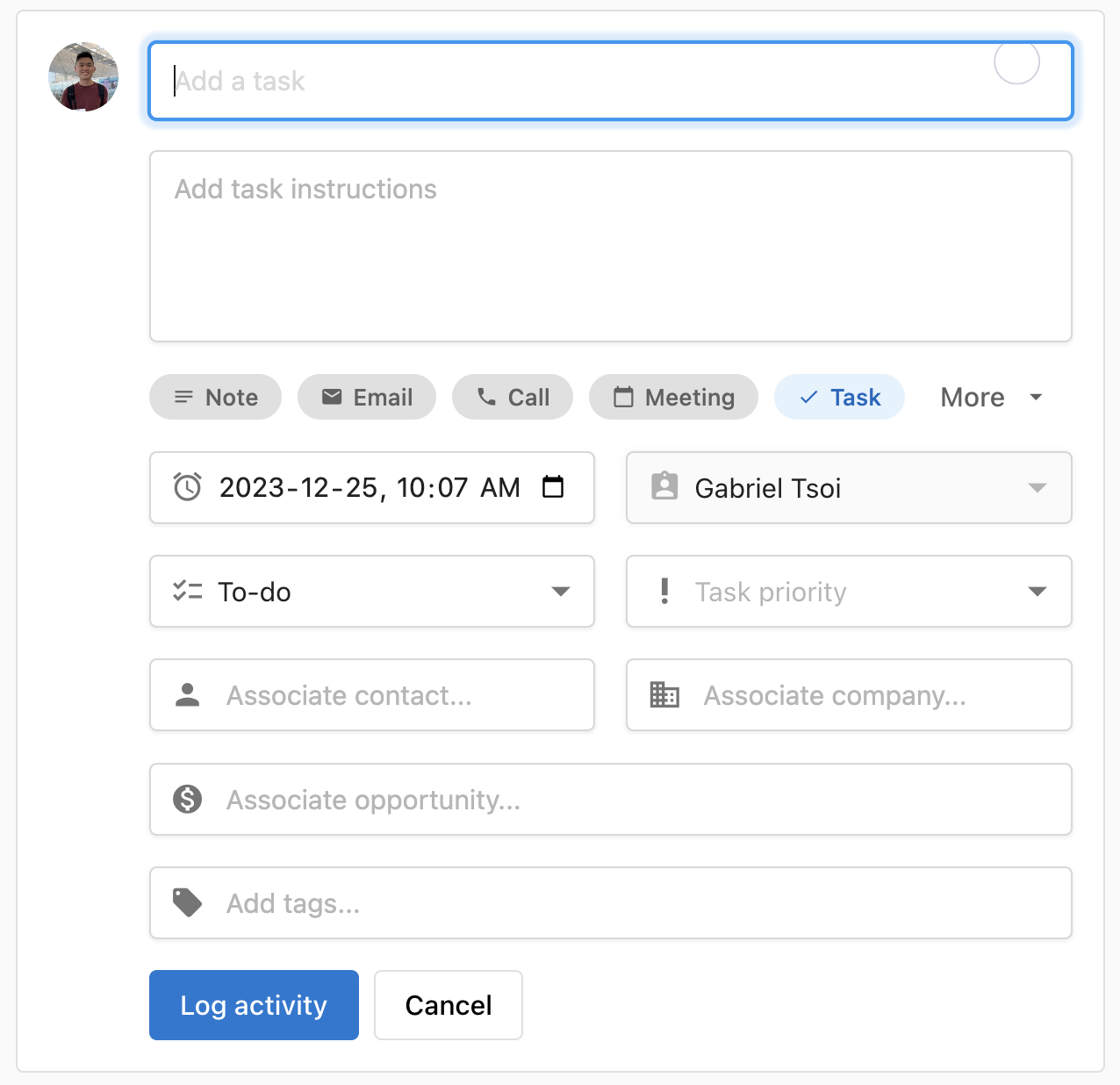 Create tasks from a CRM record