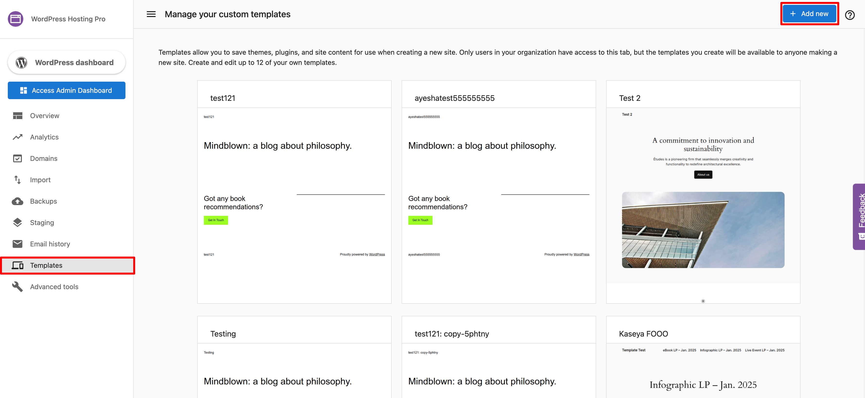 Add New Template button