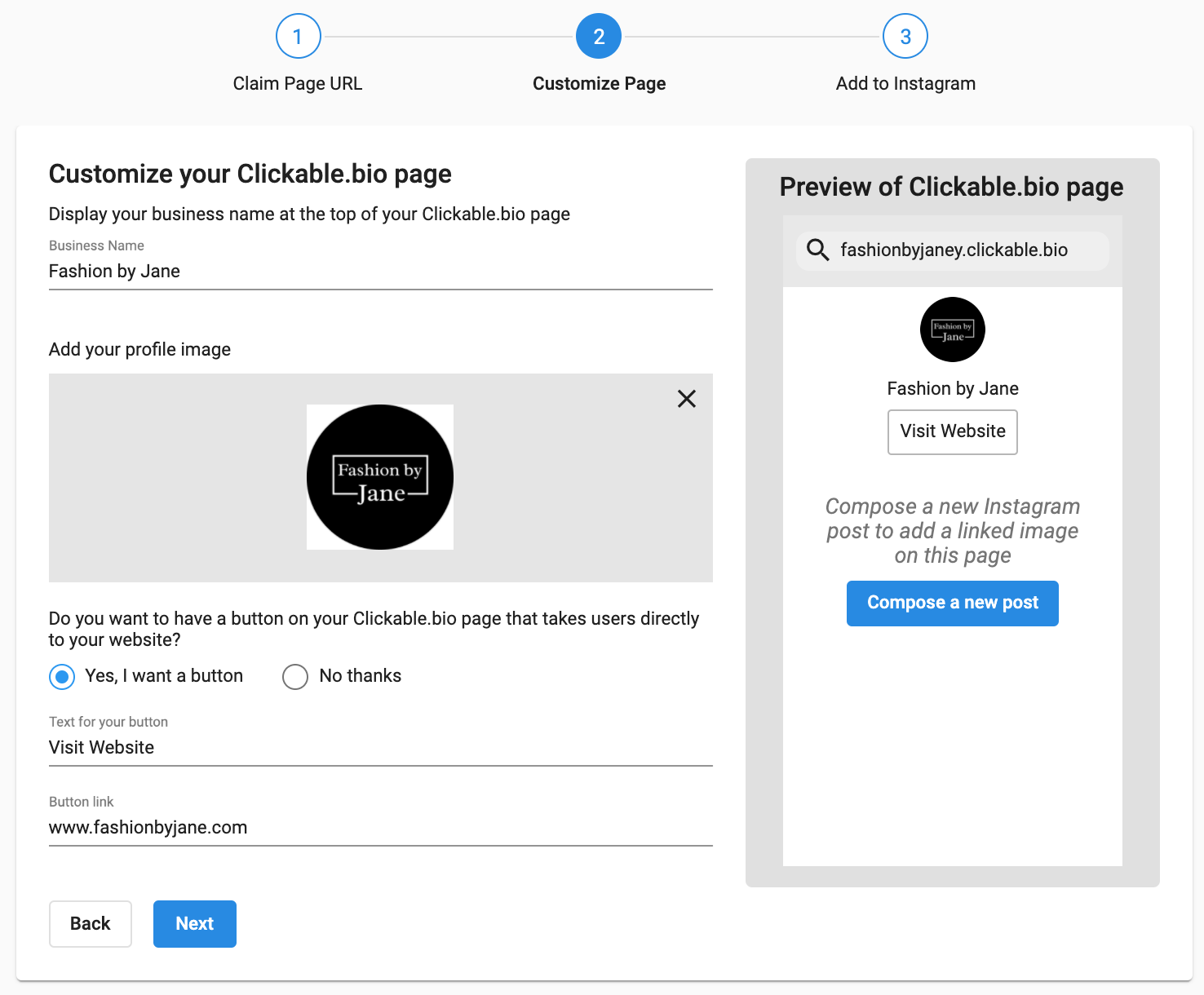 Customize your clickable.bio page