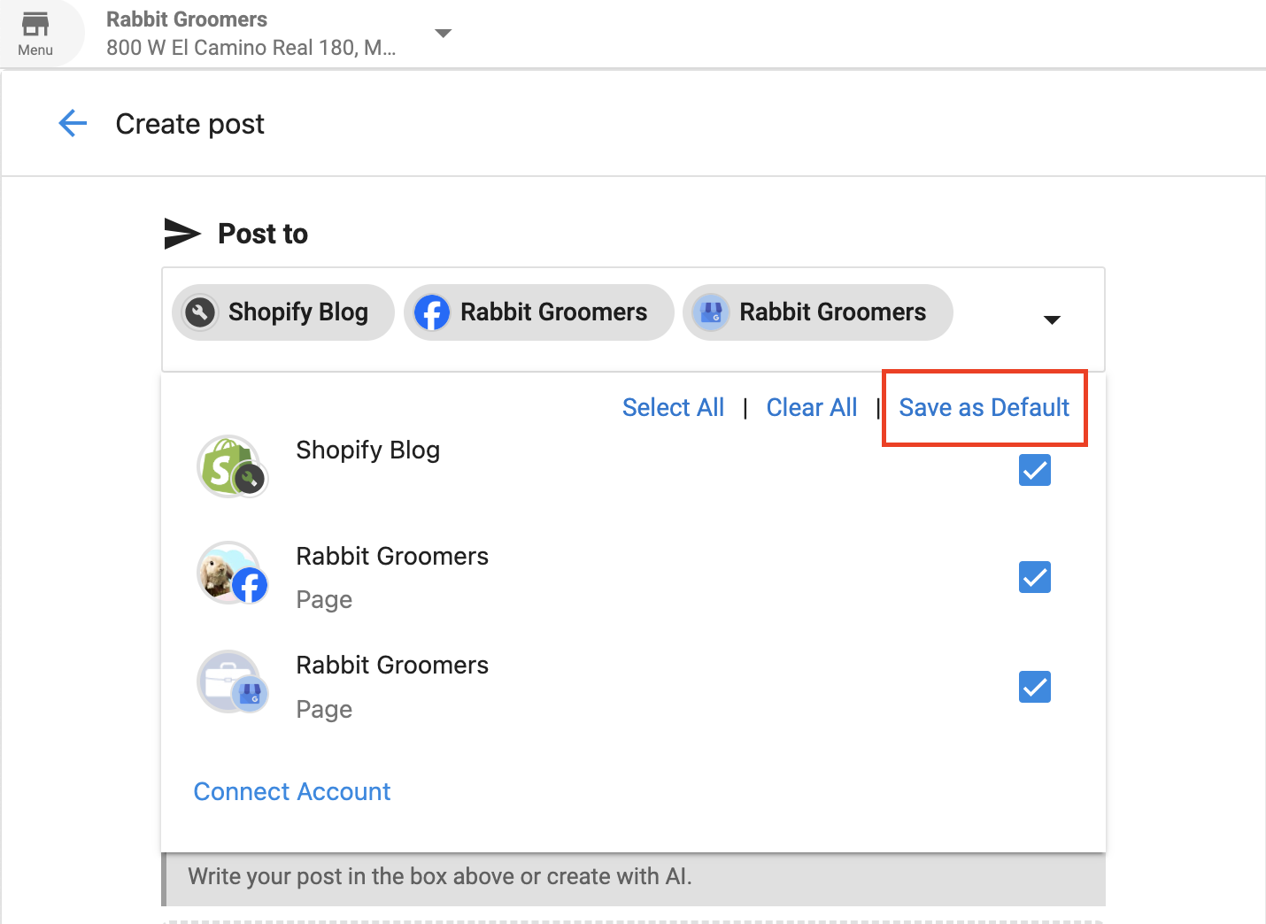 Save platforms as default in Social Marketing