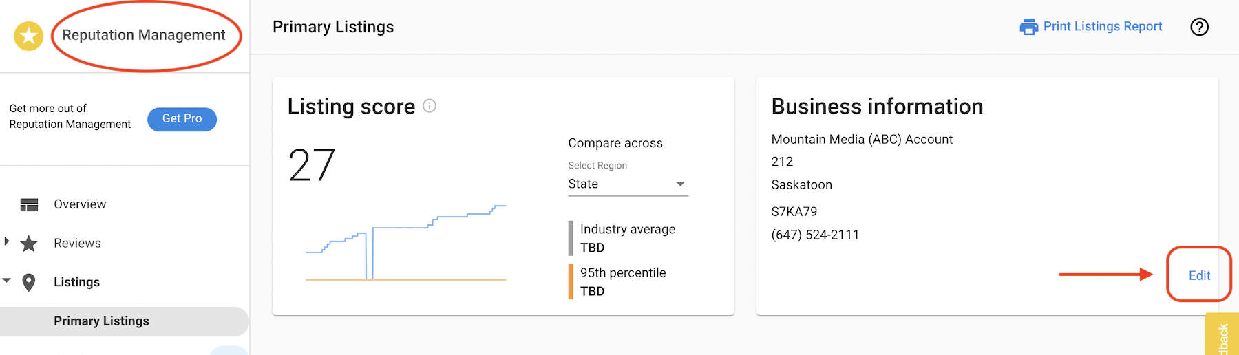 Edit business profile screen 1