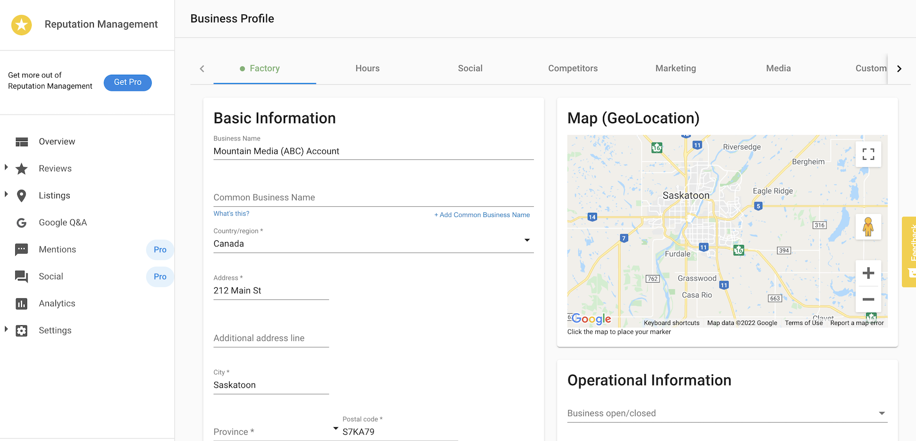Edit business profile screen 2