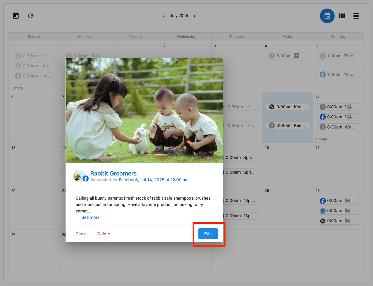 Editing a post in calendar view