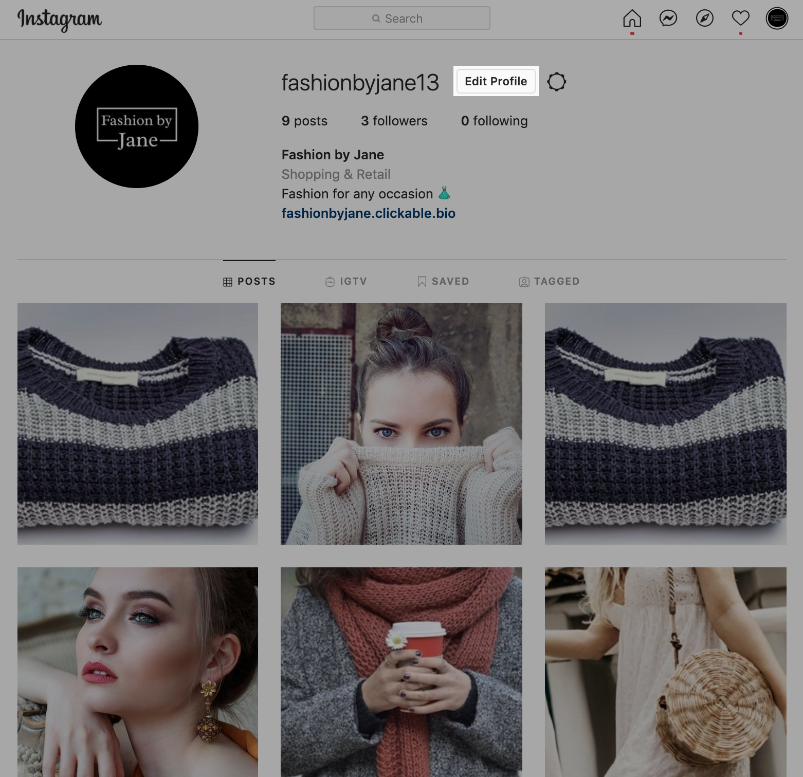 Edit Instagram profile