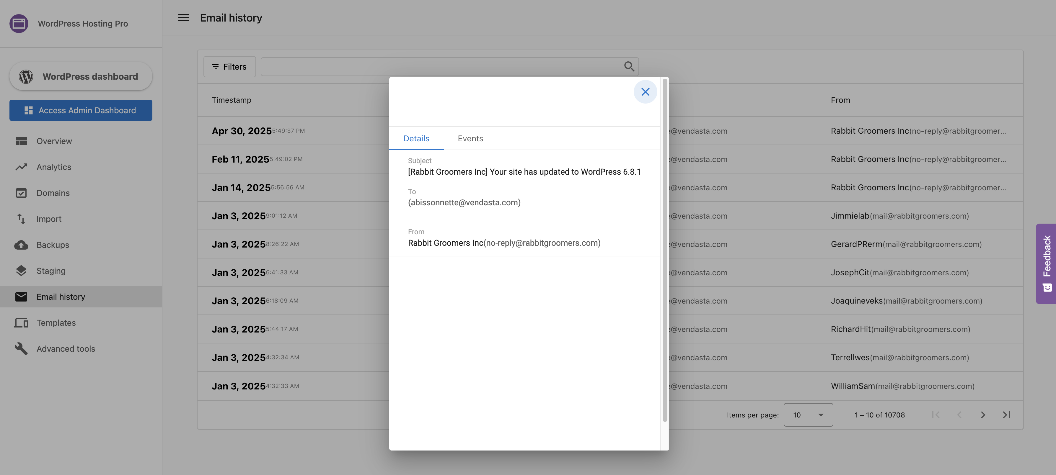 Email details view showing delivery status